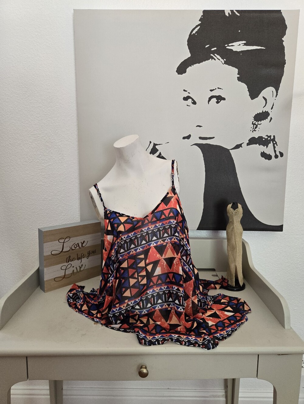 NWT I Jeans By Buffalo Stylish Geometric Print Women's Cami Tank Top - Red/Blue